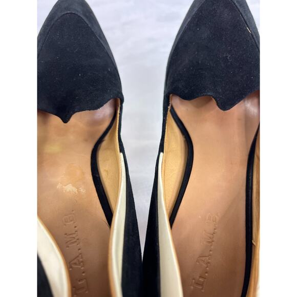 L.A.M.B. Womens 10M Black Suede Pointed Toe Slip On Leather Sole Stiletto Heels - Picture 7 of 8